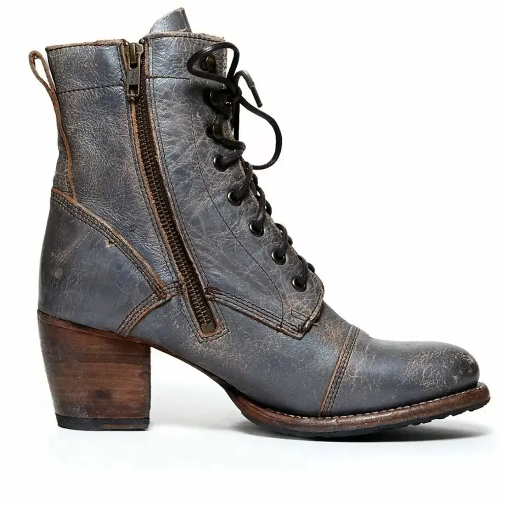 BED | STU - FINIS - SMOKE GRAY LUX - Women's Kiltie Boots Bootie Heels -Size 6.5
